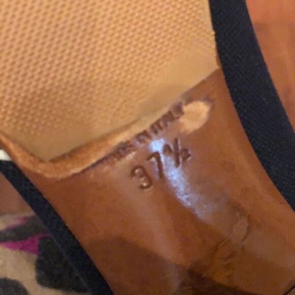 Mochino vintage Navy and beige heels size 7 1/2 open toe - Picture 7 of 9